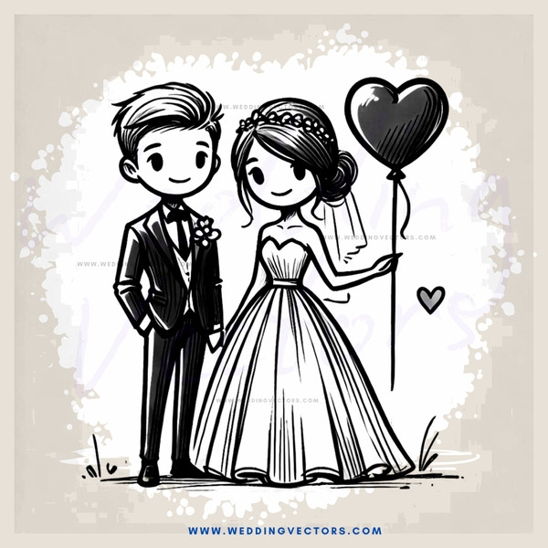 a bride and groom with a heart