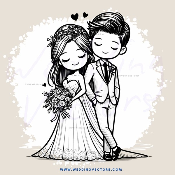 a bride and groom in black and white