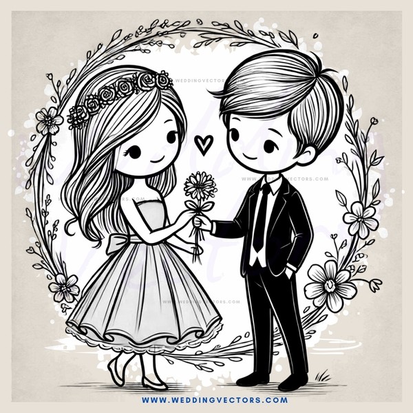 a boy and girl with flowers on their heads
