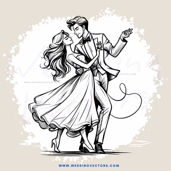 dance couple in black and white illustration