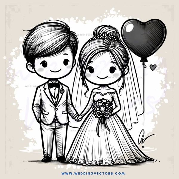 a newlywed couple with balloons