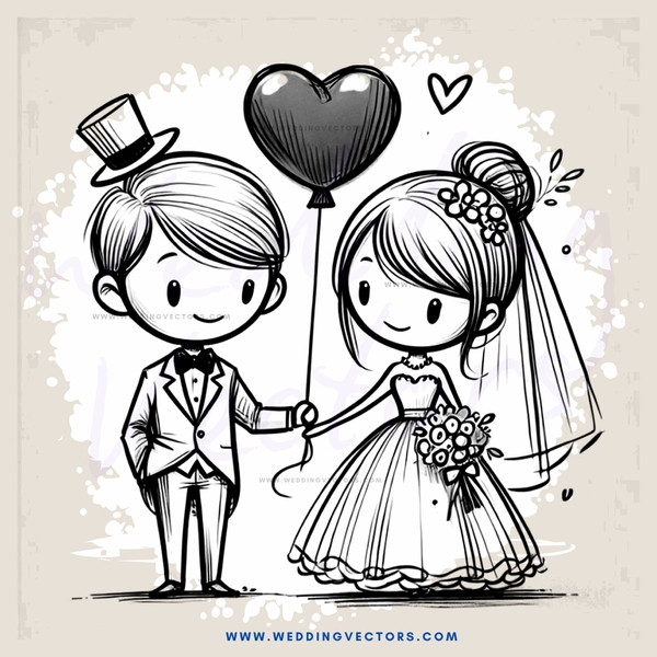 wedding couple posing with heart balloon