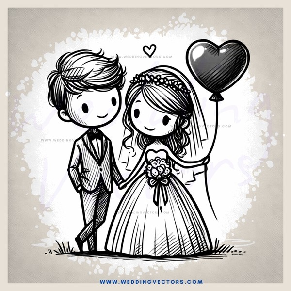 groom and bride standing underneath hearts