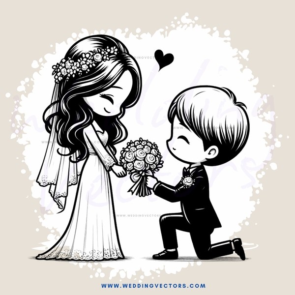 wedding bride and groom in cartoon style