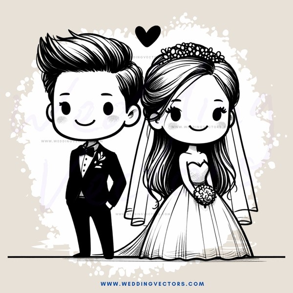 wedding couple panel illustration (black and white)