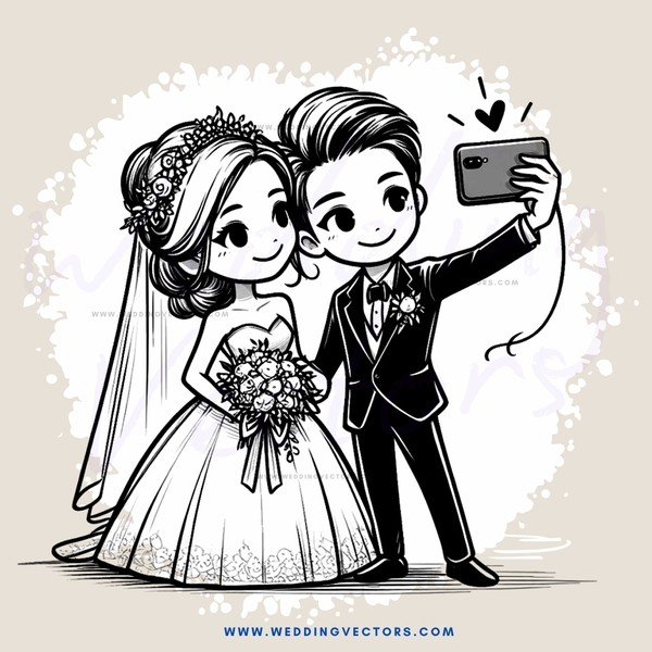 a bride and groom taking a selfie