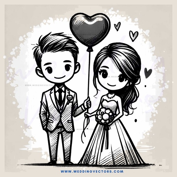 a couple holding hearts and balloons