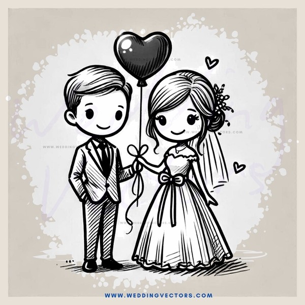 a bride and groom with a balloon