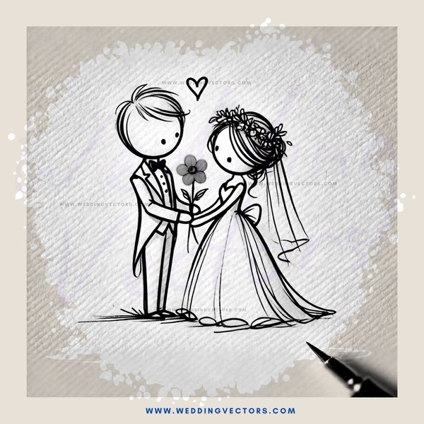 an engagement sketch in black and white