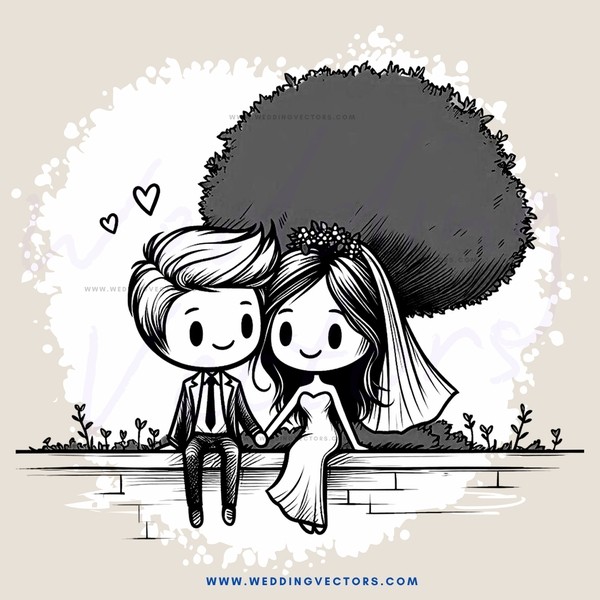 a couple in an illustrated wedding portrait