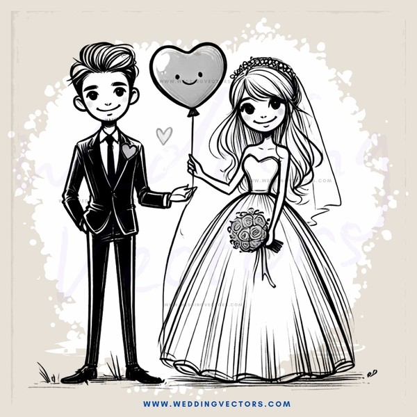 the groom and bride with heart balloon