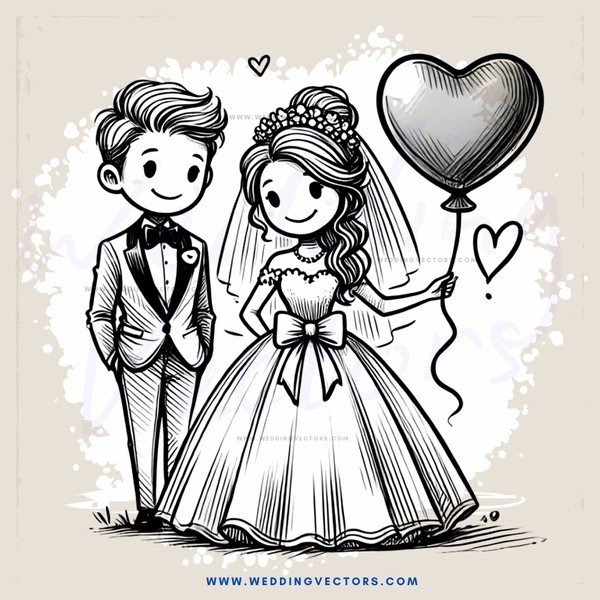 bride and groom with balloon