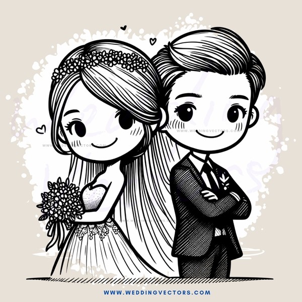 bride and groom cartoon illustration