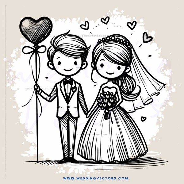 a bride and groom with a heart
