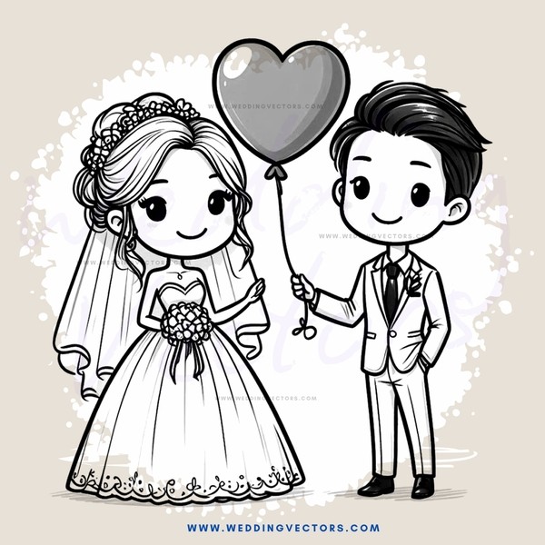 a bride and groom holding hearts