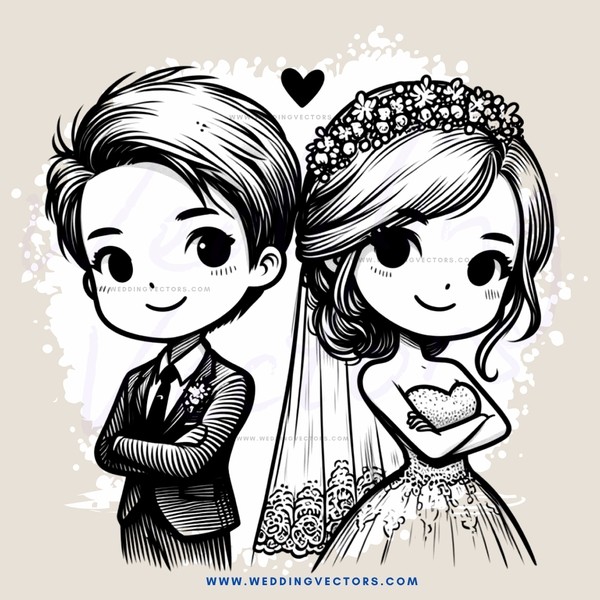 a couple in a black and white illustration