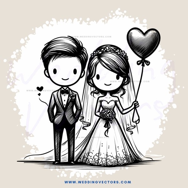 a wedding couple holding hands and balloons