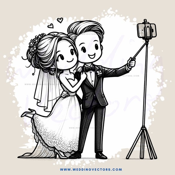 a bride and groom taking a selfie