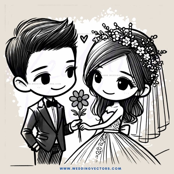 a bride and groom in black and white