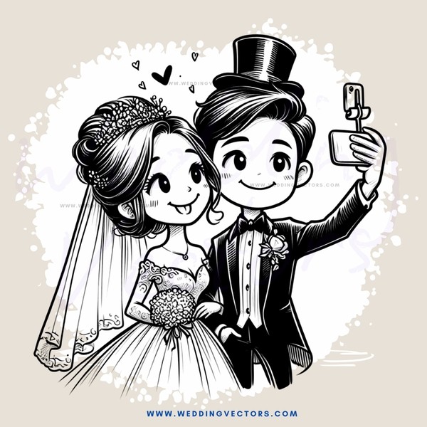 wedding couple taking selfie with phone