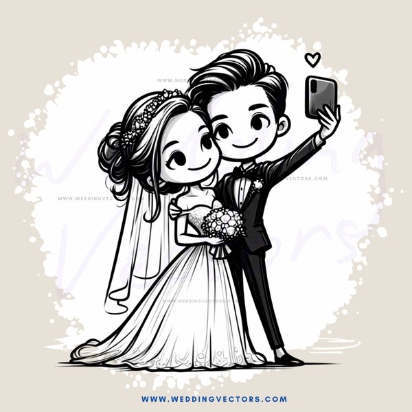 a couple posing for a picture with an iphone in between them