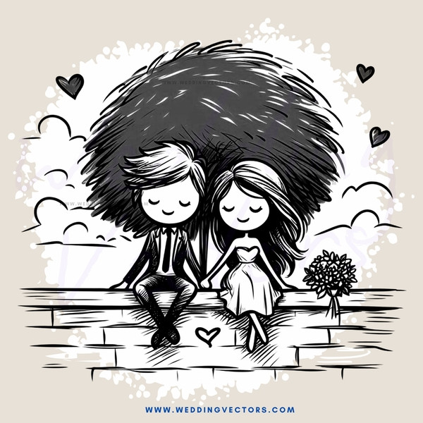 a couple sitting under a tree with flowers