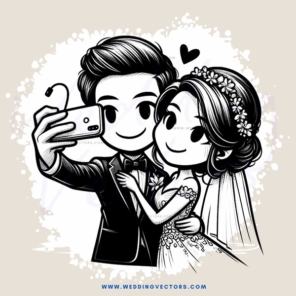 couple posing for picture with cell phone