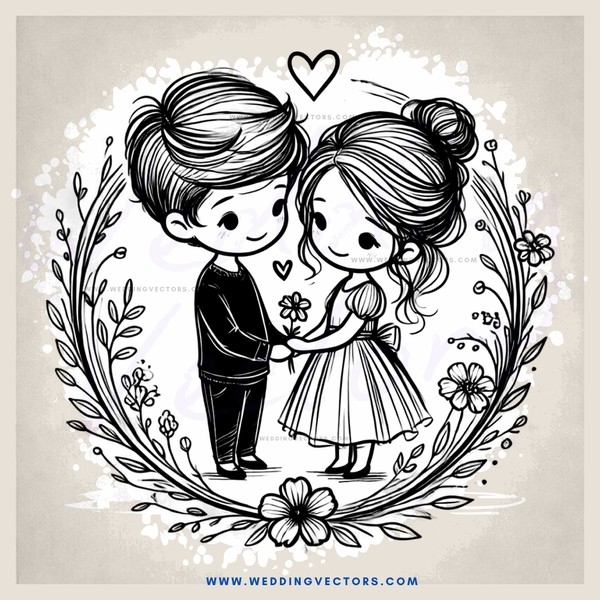 boy and girl embracing with flowers