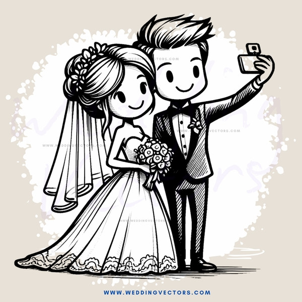 a bride and groom taking their picture
