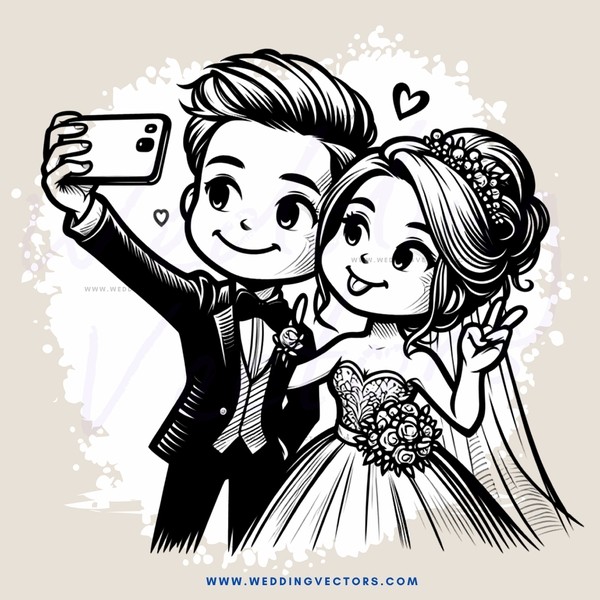 couple pose for picture on cell phone