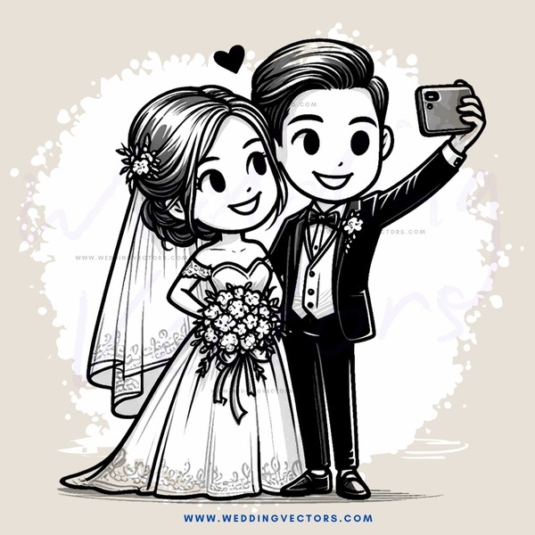 a bride and groom take a selfie