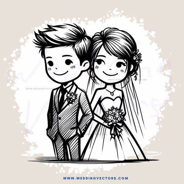 a bride and groom in black and white