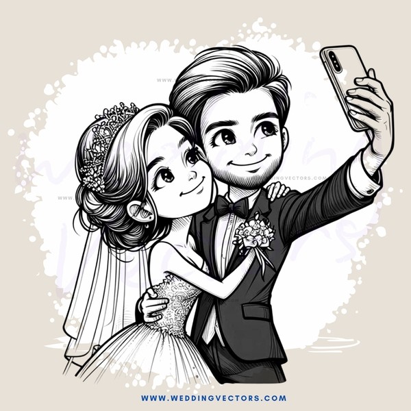 a bride and groom taking a selfie