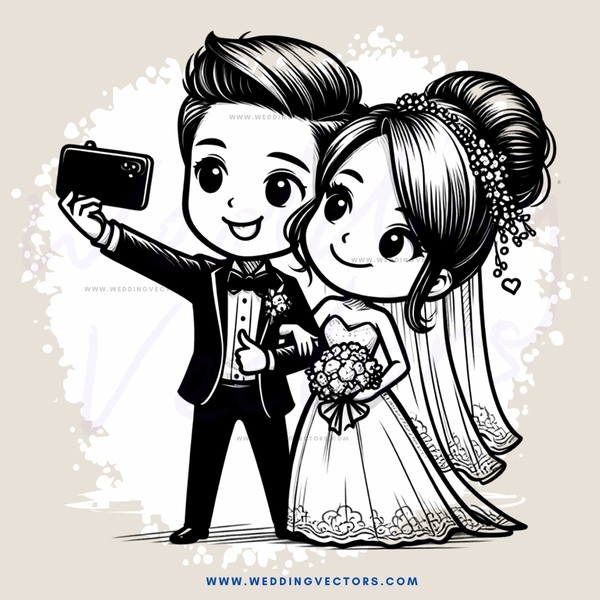 a bride and groom take their wedding photo