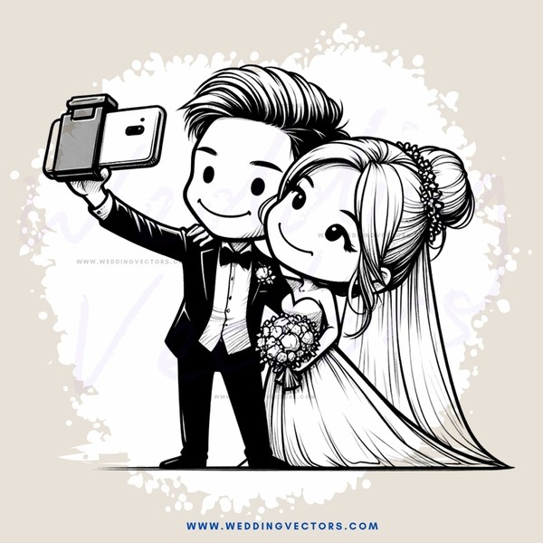 a newlywed couple posing for their wedding photo