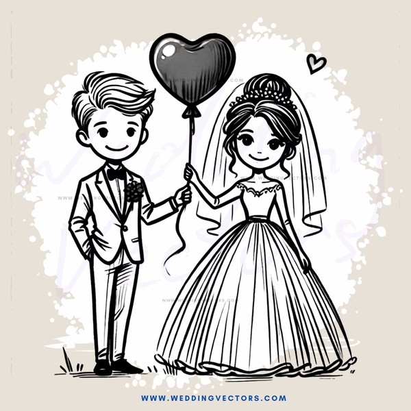 a bride and groom with balloon
