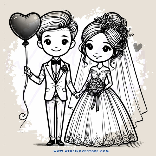 a bride and groom holding a heart