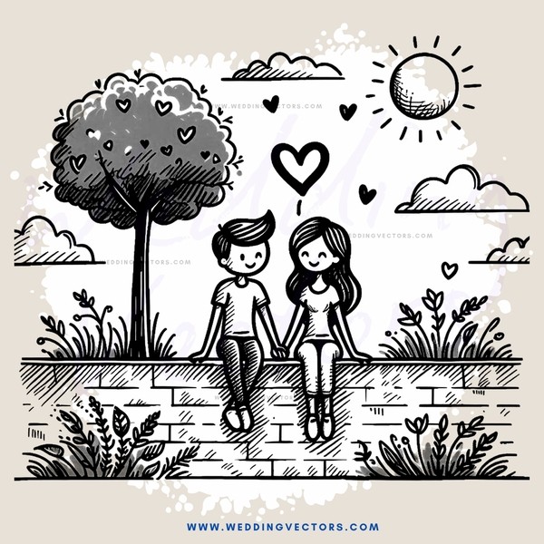 lovers on bricks by tree