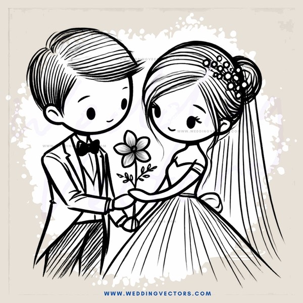 a newly married couple exchange flowers