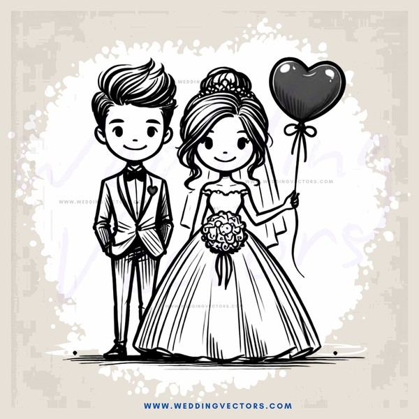 a bride and groom in black and white