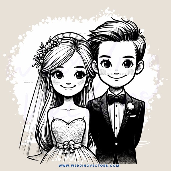 a bride and groom in black and white