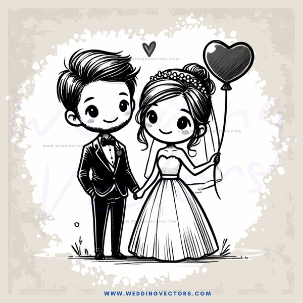 a bride and groom holding hearts