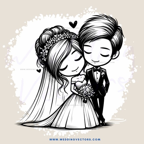 a bride and groom in black and white