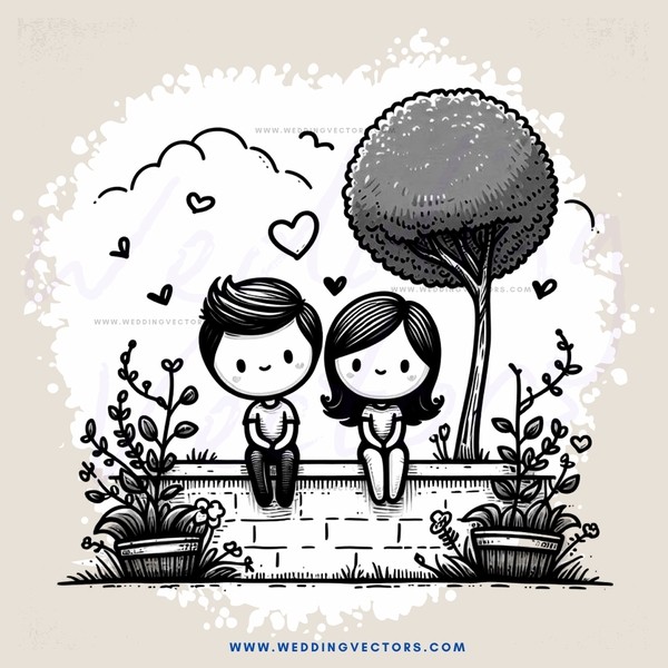 a couple sitting on steps with plants around them