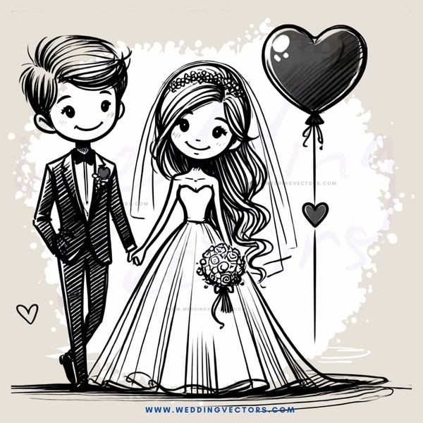 wedding bride and groom posing with flowers & balloons