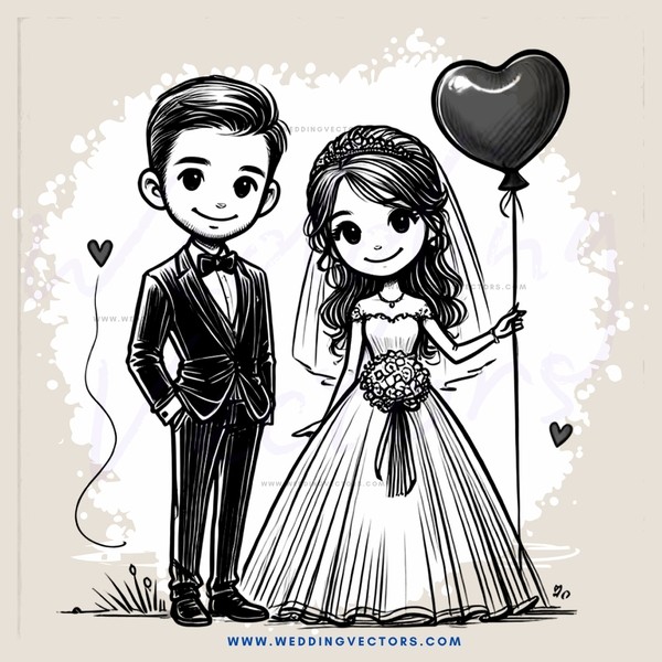 a wedding illustration in black and white