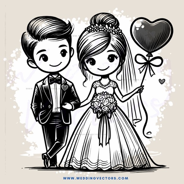 a bride and groom with a heart