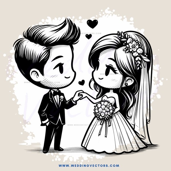 a bride and groom in black and white