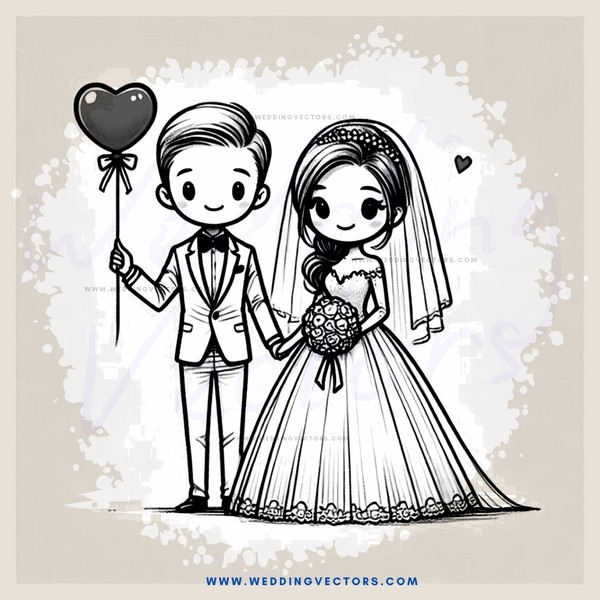 a bride and groom holding hearts