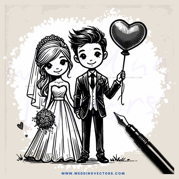 a bride and groom with an ink pen